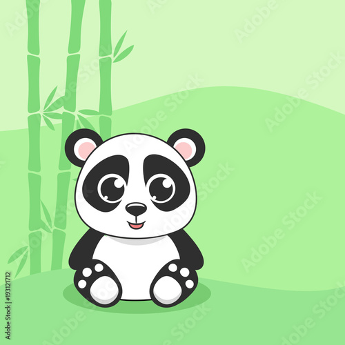 Cute panda on green background