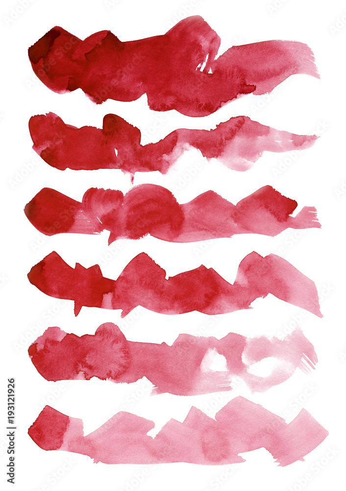 Watercolour. Set of abstract red watercolor stroke isolated on white background. Watercolour. Set of abstract red watercolor stroke isolated on white background.