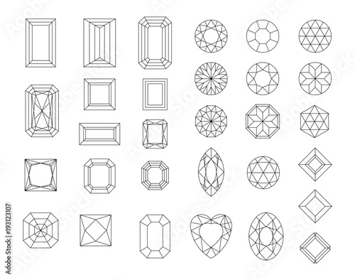 Vector set of diamond design elements - cutting samples. photo
