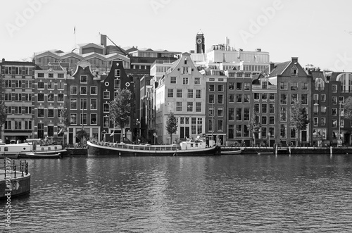 Black and white view of Amsterdam city