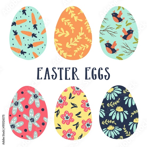 Hand drawn easter eggs set isolated on white background.