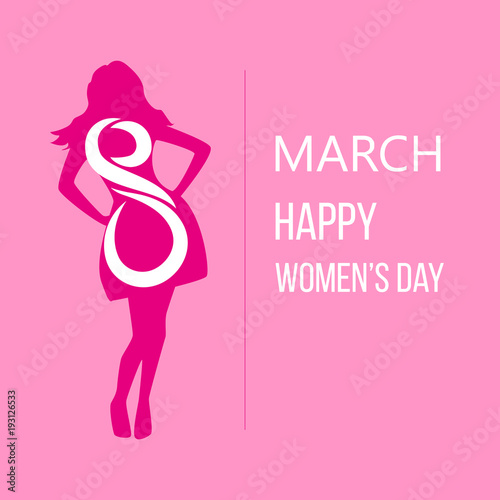 Happy Woman's Day background, greeting card or gift card with silhouette of a girl. Girl body likes a number eight