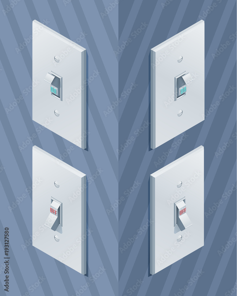 Isometric light wall switch. On and off modes. Toggle switch. Eps10 ...