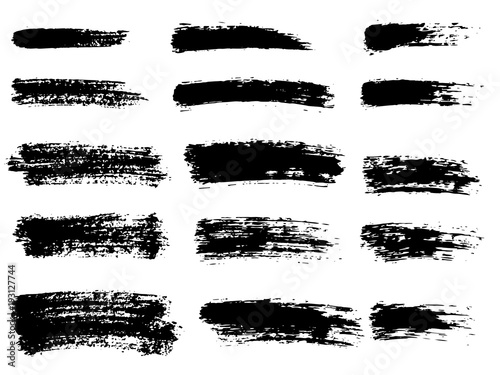 Painted grunge stripes set. Black labels, background, paint texture. Brush strokes vector. Handmade design elements.