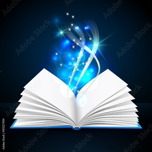 Open book with mystic bright light