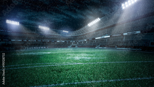 Fototapeta Naklejka Na Ścianę i Meble -  empty soccer stadium in light rays at night 3d illustration