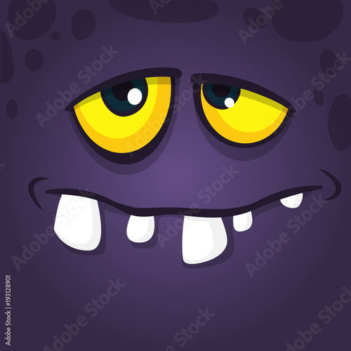Happy cool cartoon monster face avatar design. Vector Halloween black monster character