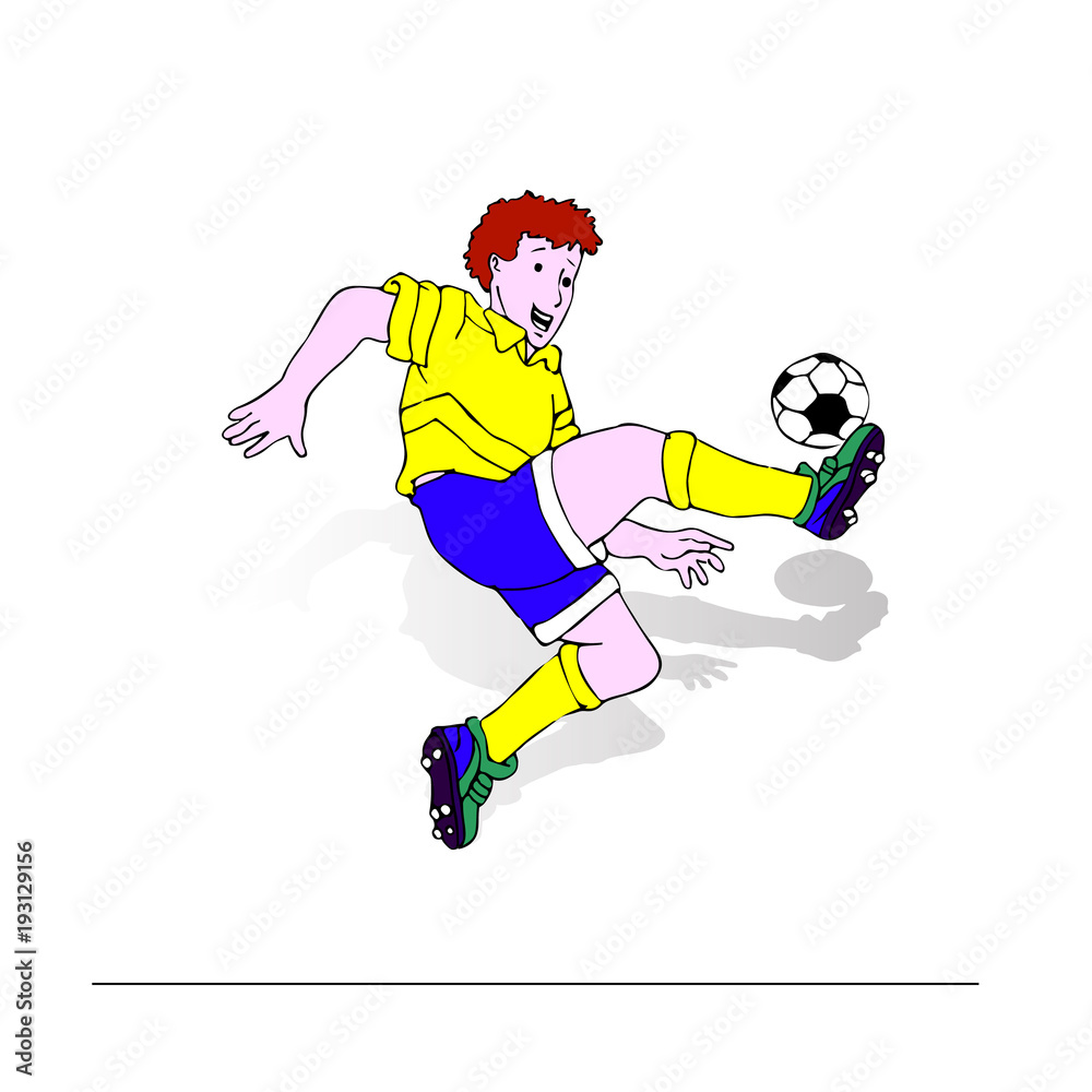 Olympic athlete, soccer player jumping beats the ball, cartoon on white background, Olympic athlete, soccer player jumping beats the ball, cartoon on white background,