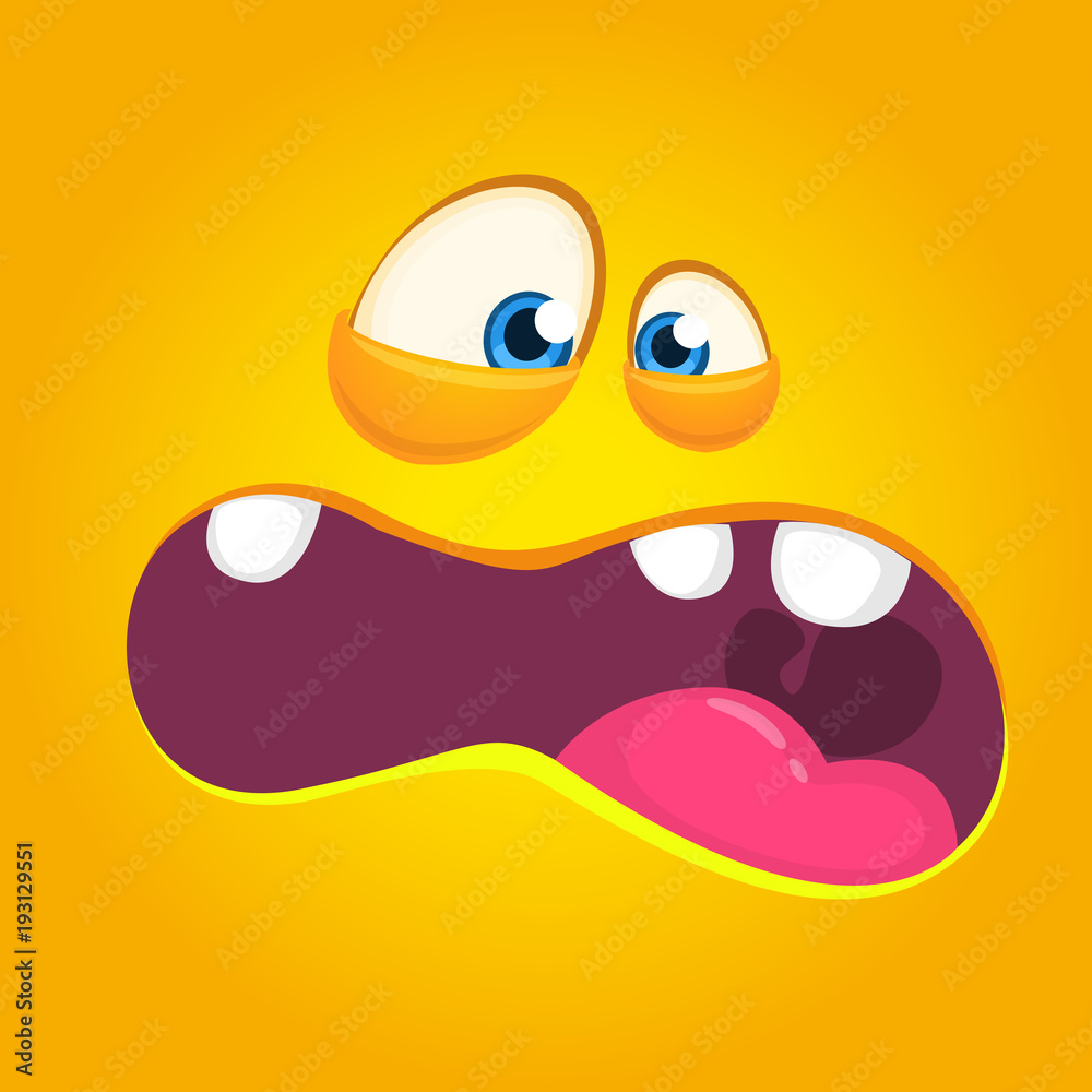 Scared cartoon monster face. Vector illustration Scared cartoon monster face. Vector illustration