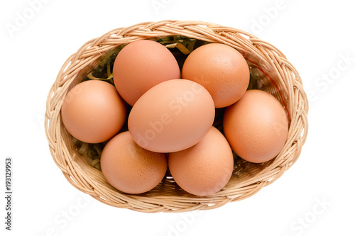 Eggs in the wicker basket o...