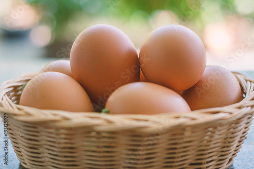 Eggs in the wicker basket o...