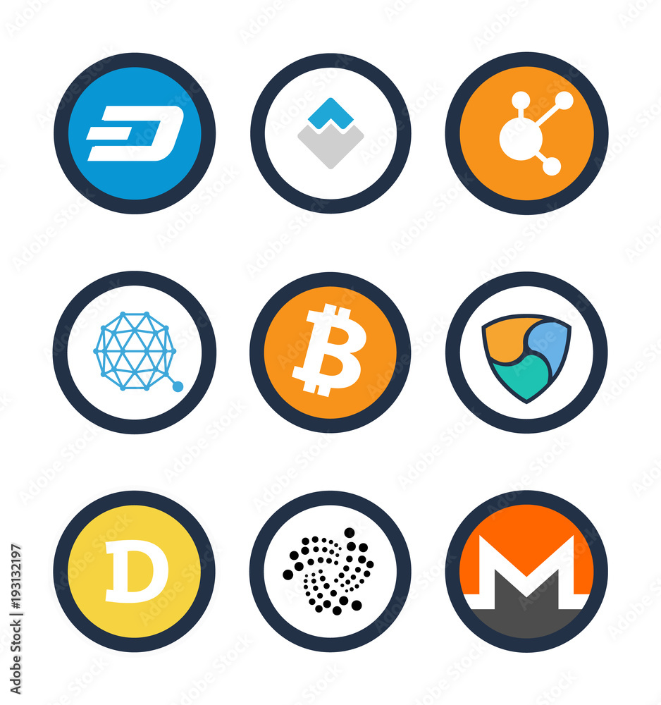 Various Cryptocurrency Signs Set Inside Circles