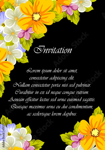 Frame of flowers for design postcards, cards, invitations, greeting cards for birthday, Valentine's day, wedding, party, holiday.