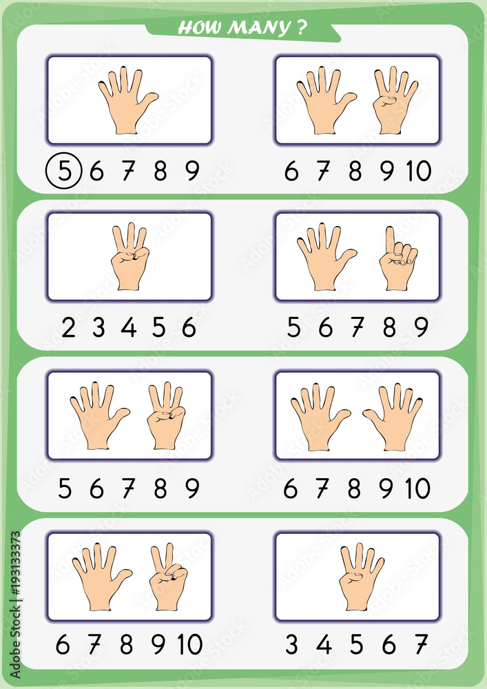 worksheet for kindergarten kids count the number of objects learn the numbers 1 2 3 4 5 6 7 8 9 10 stock vector adobe stock