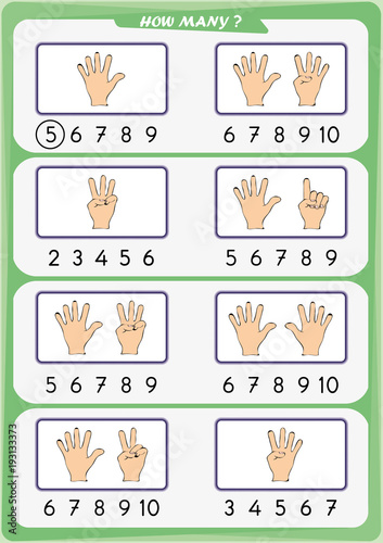 worksheet for kindergarten kids, Count the number of objects, Learn the numbers 1, 2, 3, 4, 5, 6, 7 8 9 10