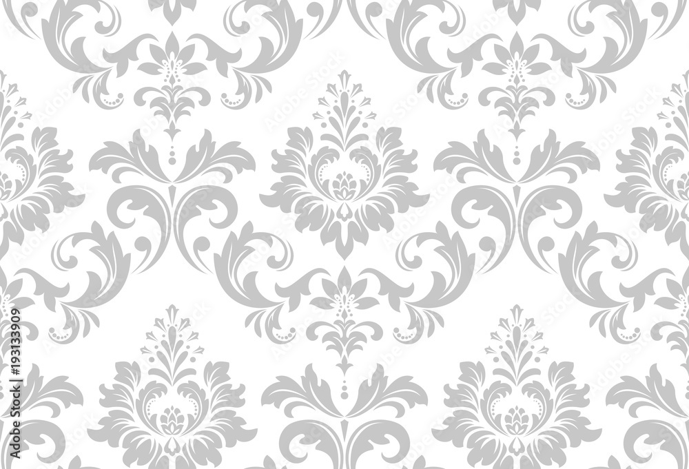 Wallpaper in the style of Baroque. A seamless vector background. White and grey floral ornament. Graphic vector pattern. - obrazy, fototapety, plakaty 