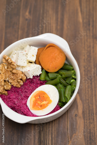 vegetables bowl with boiled egg in bowl