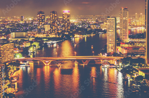 cityscape of Bangkok at night, Thailand © chokniti