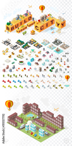 Build Your Own City . Set of Isolated Minimal City Vector Elements on Transparent Background