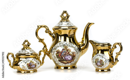 porcelain tea set on white