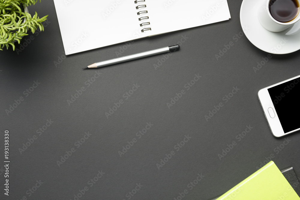 Office desk table with supplies. Flat lay Business workplace and objects. Top view. Copy space for text Office desk table with supplies. Flat lay Business workplace and objects. Top view. Copy space for text