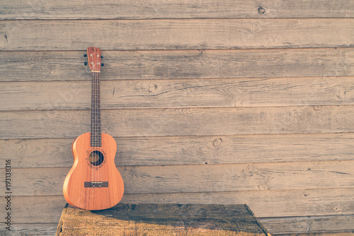 Guitar over the wooden fence