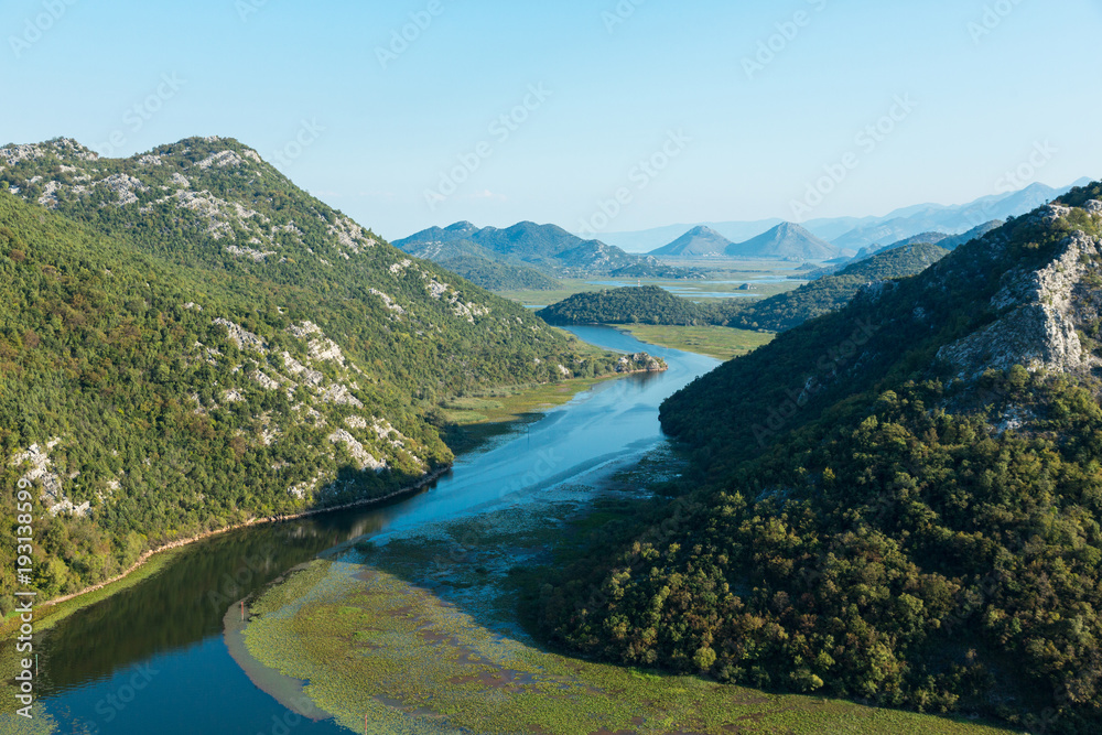 River bend of the Rijeka Crnojevica river in Lake Skadar National Park, Montenegro