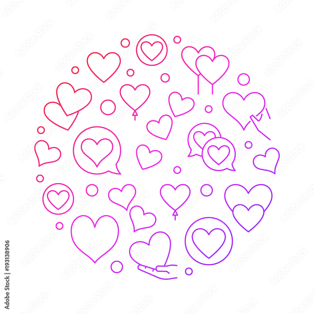 Red hearts circular thin line vector illustration Red hearts circular thin line vector illustration