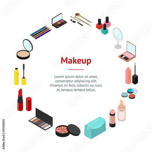 Cosmetic Products Banner Card Circle Isometric View. Vector