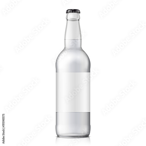 Glass Mineral Water Bottle. Carbonated Soft Drink. Mock Up Template. Illustration Isolated On White Background. Ready For Your Design. Product Packaging. Vector EPS10