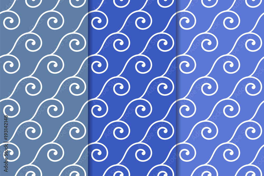 Blue geometric seamless patterns