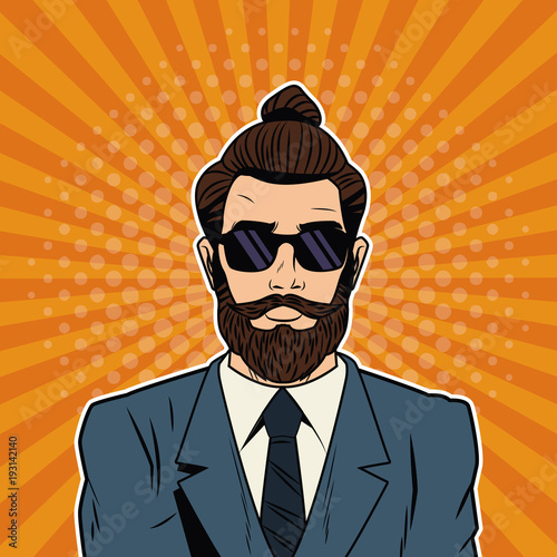 Hispter male pop art cartoon colorful vector illustration graphic design