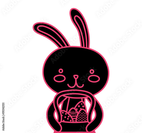 neon flat happy rabbit animal with eggs inside hamper