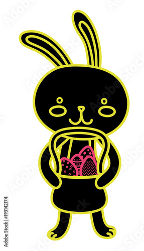 neon flat rabbit animal with eggs easter decoration inside hamper