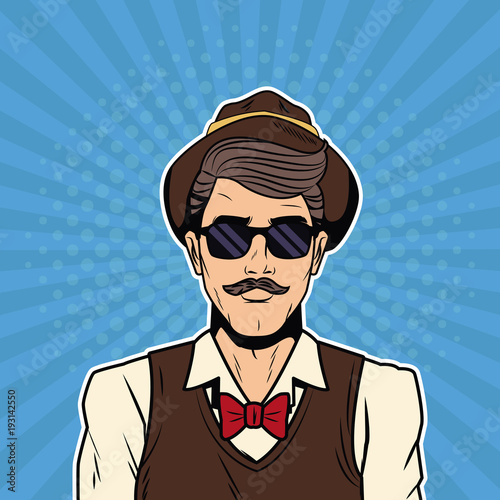 Hispter male pop art cartoon colorful vector illustration graphic design