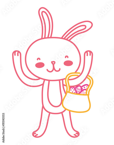 neon line rabbit animal with eggs easter decoration inside hamper