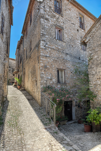 View of the Medieval Town of Fumone  narrow streets and medieval buidings  