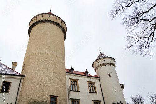 Konopiste castle exterior outside the city Benesov on winter day, Bohemia, Czech Republic