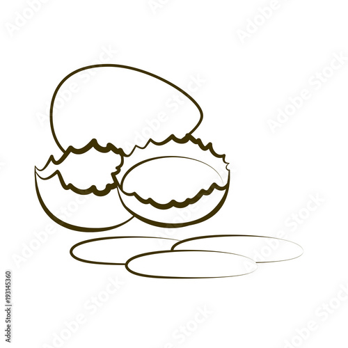 Eggs. Yolk in broken eggshell and protein hand drawing illustration. A natural product is a sketch.