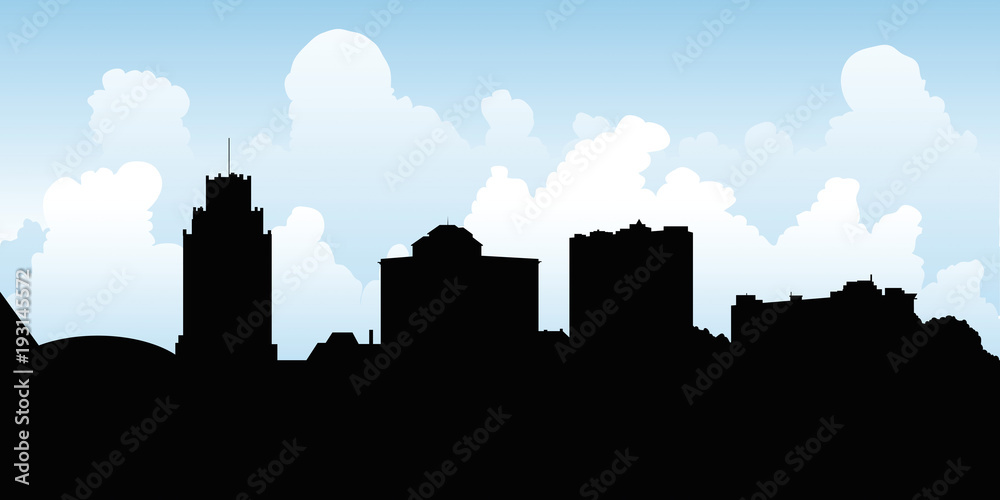 Skyline silhouette illustration of the downtown of the city of Niagara Falls, New York, USA. 