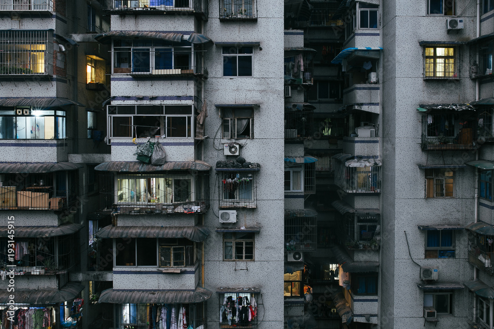 Slum apartment facade in Chongqing, China