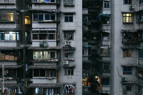 Slum apartment facade in Chongqing, China