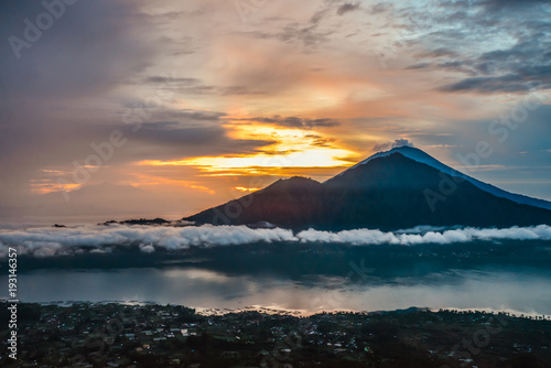 Beautiful view on mountians at sunrise on Bali