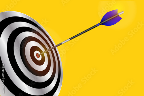 Dart arrow hitting center of red target. Goal success business concept vector.