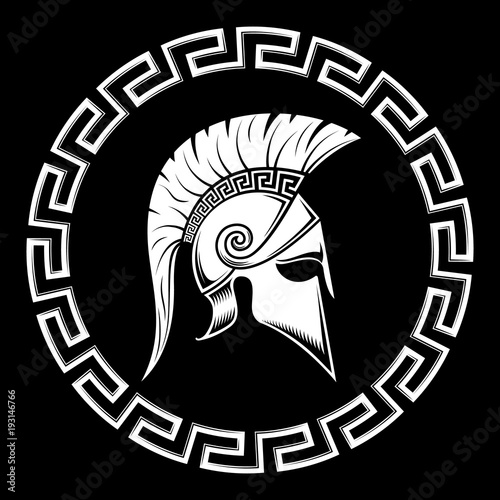 Spartan helmet on a black background.