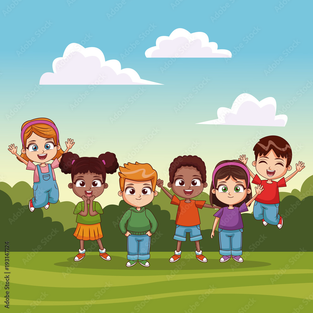 Kids jumping in the park vector illustration graphic design