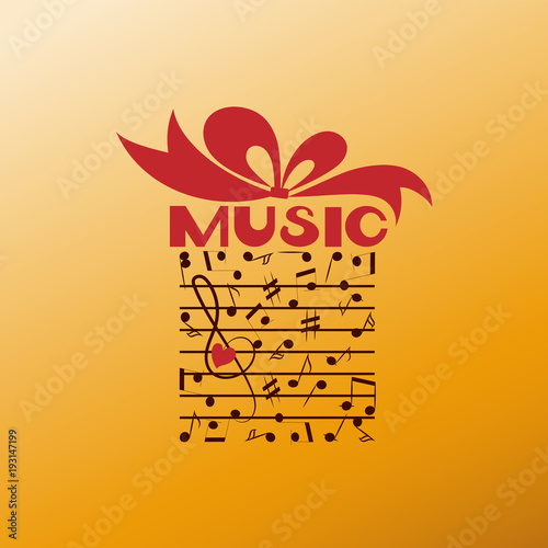 Favorite music as a gift.   Poster or banner for classical music on golden background. Design for a music festival, concert.