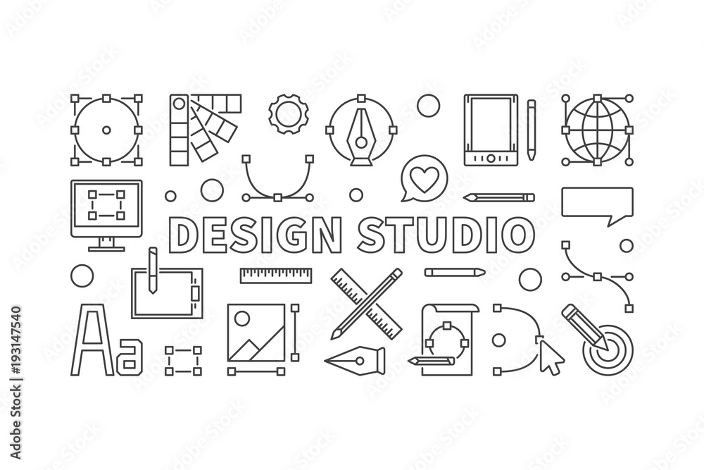Design studio vector line illustration or banner Design studio vector line illustration or banner