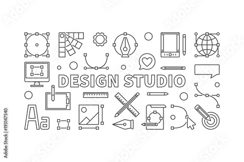 Design studio vector line illustration or banner