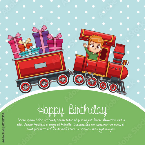 Happy birthday train cartoon vector illustration graphic design